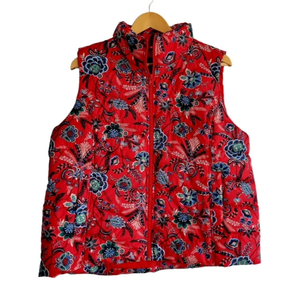 Lands End Floral Zip Front Quilted Outdoor Vest Zip Front Size XL/Petite